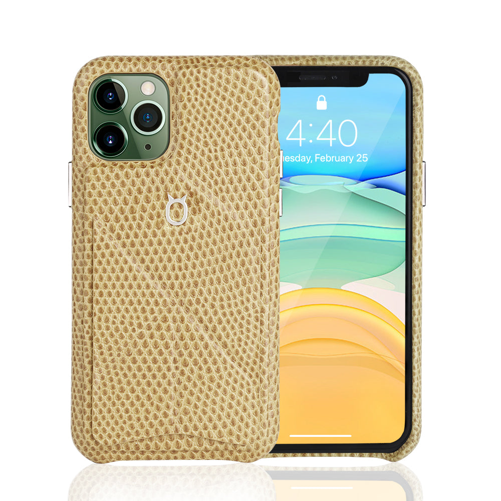 iPhone 11 Italian Lizard Leather Case with Multiple standing function - Light Yellow