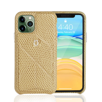 iPhone 11 Italian Lizard Leather Case with Multiple standing function - Light Yellow