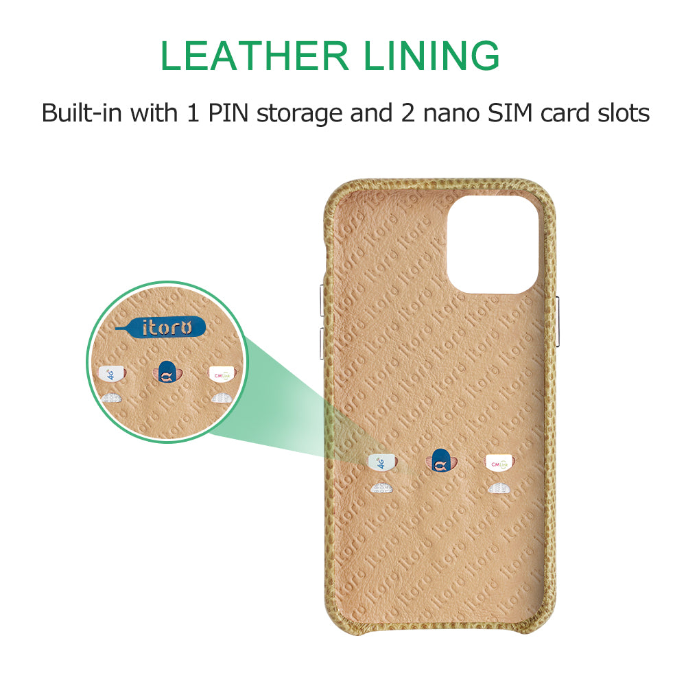 iPhone 11 Italian Lizard Leather Case with Multiple standing function - Light Yellow