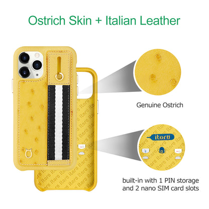 Ostrich Kickstand Leather Case iPhone 11 Pro Max with stand function - Yellow