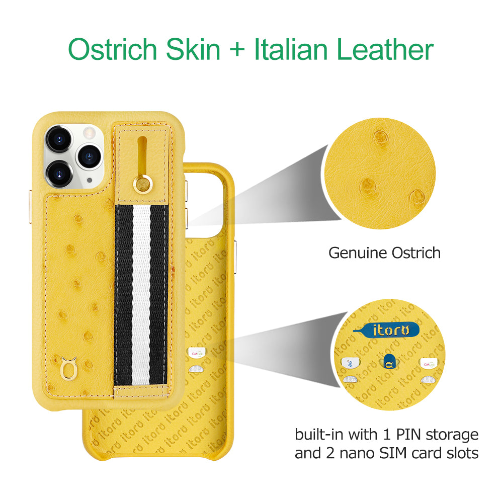 Ostrich Kickstand Leather Case iPhone 11 Pro with stand function - Yellow