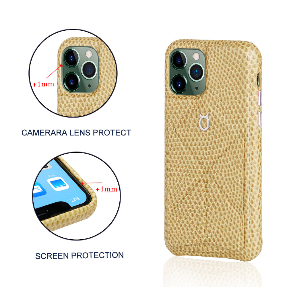 iPhone 11 Italian Lizard Leather Case with Multiple standing function - Light Yellow
